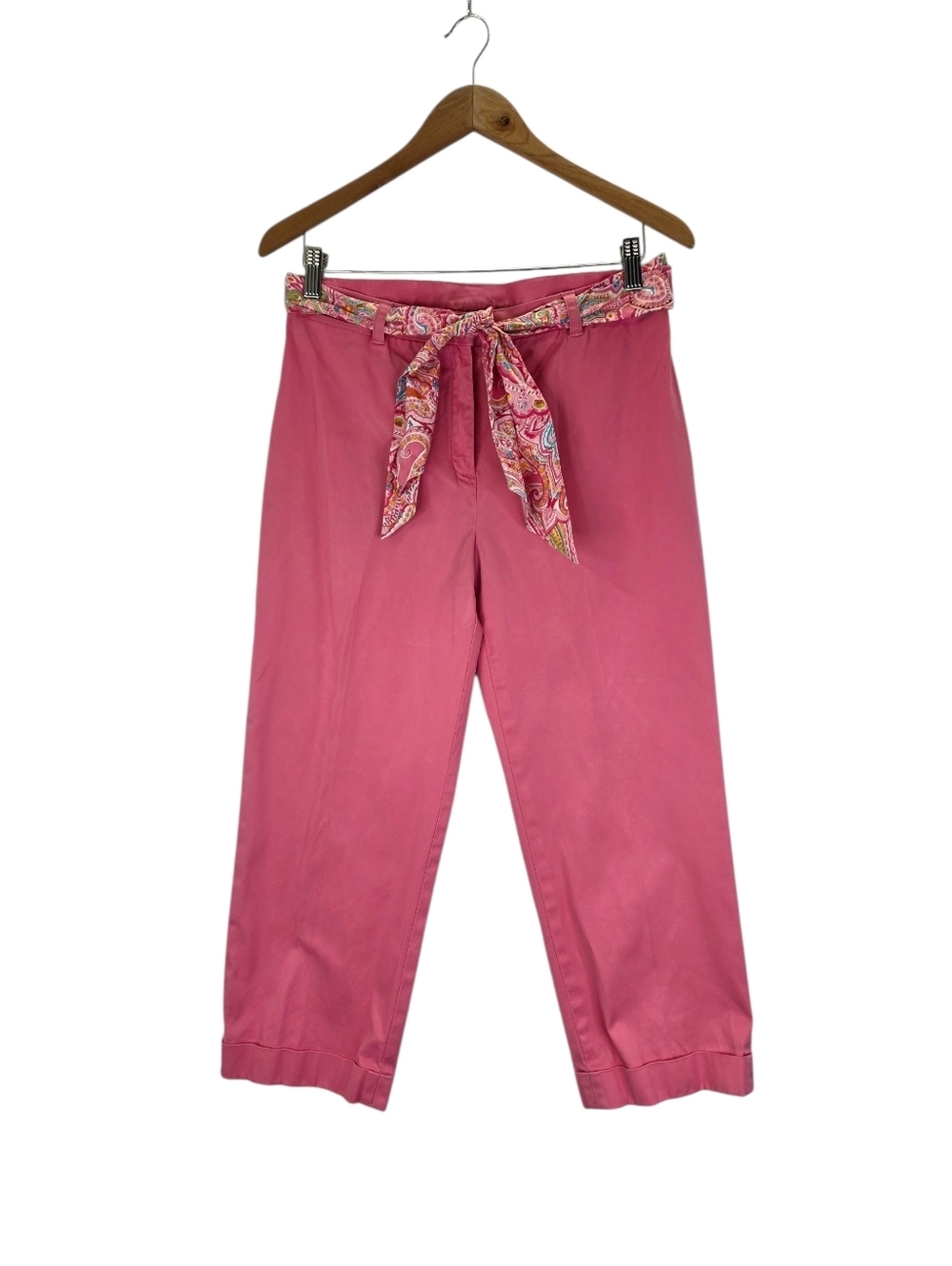 Jones New York Signature Womens 10 Petite Pink Cuffed Multicolor Tie Ankle Pants